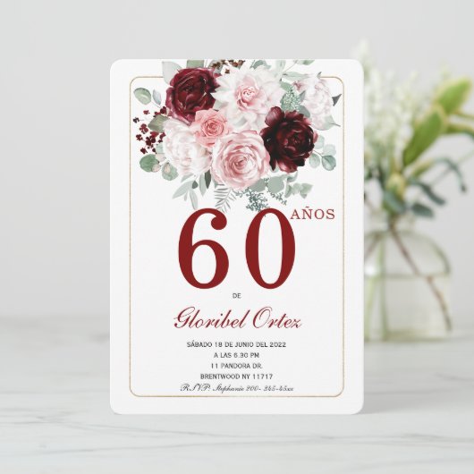 60 Años Cumpleaños Adulto Mujer uitnodiging (Staand voorkant)