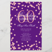 60 Birthday Program Roos Gold Glitter Menu Paars (Voorkant)