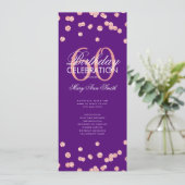 60 Birthday Program Roos Gold Glitter Menu Paars Kaart (Staand voorkant)