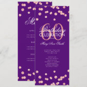 60 Birthday Program Roos Gold Glitter Menu Paars Kaart (Voorkant / Achterkant)