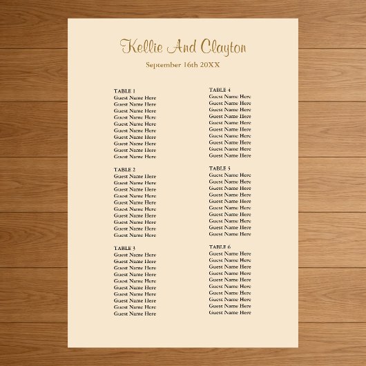 60 Champagne Wedding Seating Chart Poster