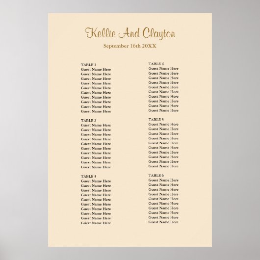 60 Champagne Wedding Seating Chart Poster (Voorkant)
