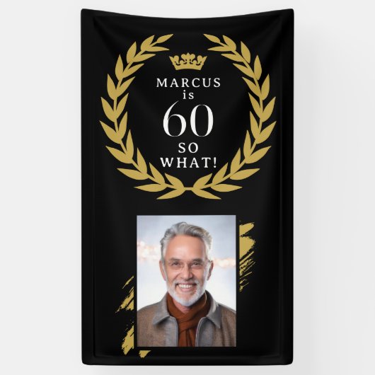 60 Dan maar Funny Laurel Krans Foto Verjaardag Spandoek (Verticaal)