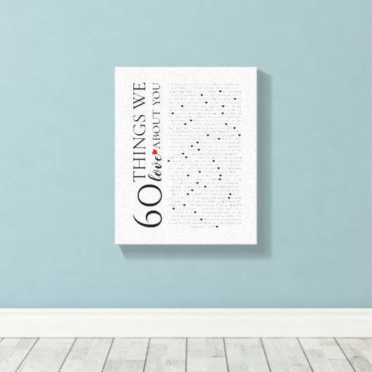 60 dingen waar we van houden, 70e verjaardag canvas afdruk (Insitu (Houten vloer))