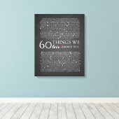 60 dingen waar we van houden, 70e verjaardag canvas afdruk (Insitu (Houten vloer))