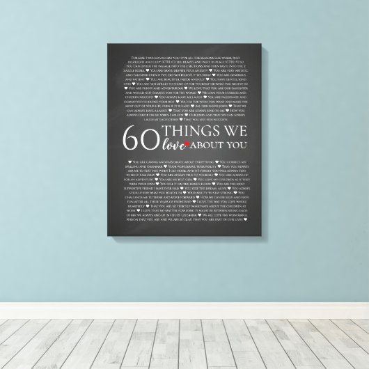 60 dingen waar we van houden, 70e verjaardag canvas afdruk (Insitu (Houten vloer))