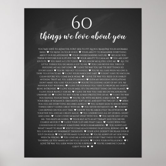 60 dingen waar we van houden over je  krijtbord poster (Voorkant)