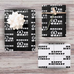 60 dus wat Funny Quote Typografie 60th Birthday Inpakpapier Vel<br><div class="desc">60 dus wat grappige citaat Typografie 60th Birthday Wrapping Paper Sheets. 60ste verjaardag gepersonaliseerd verpakkingsartikel met een grappig en motivatie citaat 60 Dus wat? Voeg je naam toe.</div>