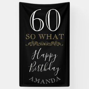 60 Dus wat grappige citaat zwart elegant 60th Birt Spandoek