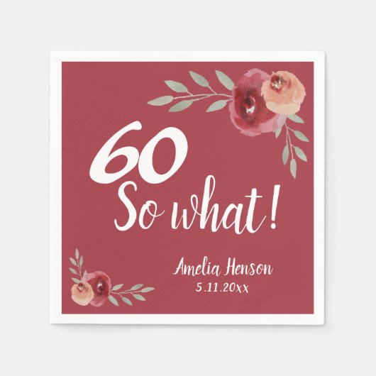 60 Dus wat Roos Rode Waterverf 60e verjaardag Servet (Voorkant)