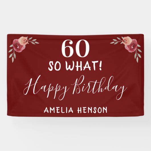 60 Dus wat Roos Rode Waterverf 60e verjaardag Spandoek (Horizontaal)