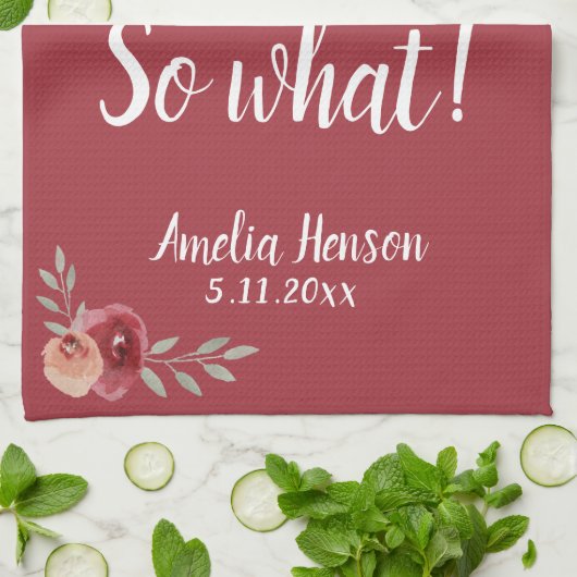 60 Dus wat Roos Rode Waterverf 60e verjaardag Theedoek (Gevouwen)