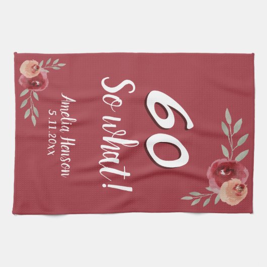 60 Dus wat Roos Rode Waterverf 60e verjaardag Theedoek (Horizontaal)