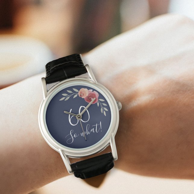 60 dus welke Waterverf Rozen Floral 60th Birthday Horloge (Creator heeft geüpload)