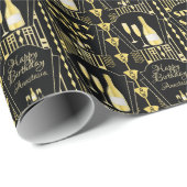 60 en 60 jaar zwarte gouden kunst Deco Cadeaupapier (Rol Hoek)