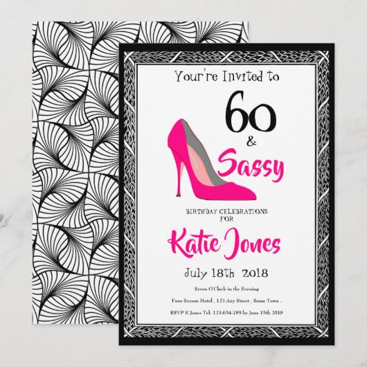 60 en 60e Zassy Birthday Party Kaart (Voorkant / Achterkant)