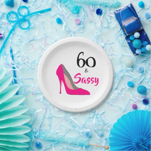 60 en 60e Zassy Birthday Party Papieren Bordje (Feest)