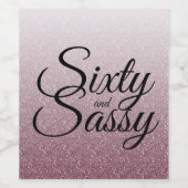 60 en 60th Birthday Paars Glitter Ombre Wijn Etiket (Enkel label)