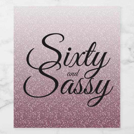 60 en 60th Birthday Paars Glitter Ombre Wijn Etiket (Enkel label)