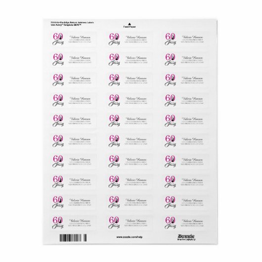 60 en 60th Birthday Return Address Label (Full Sheet)