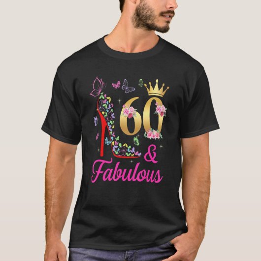 60 en Fabulous 60 jaar oude 60e buikvlinders H T-shirt (Voorkant)