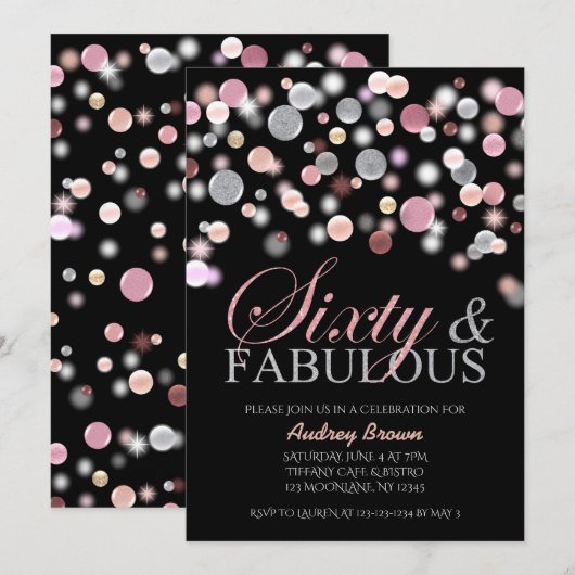 60 en Fabulous, 60 oktober, roze zilver Kaart (Voorkant / Achterkant)