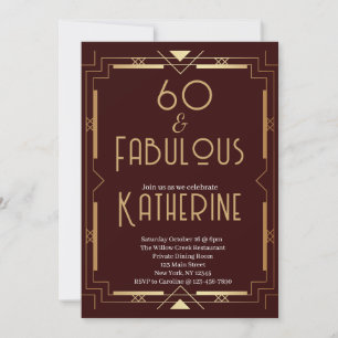 60 en Fabulous 60ste verjaardag Art Deco Bourgondi Kaart