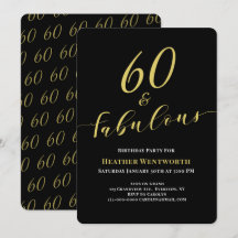 60 en Fabulous 60ste Verjaardag Goud Zwart Schrift