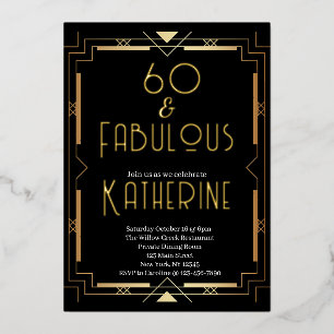 60 en Fabulous 60ste Verjaardagsfeest Art Deco Folie Uitnodiging