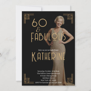 60 en Fabulous 60ste Verjaardagsfeest Art Deco Fot Kaart