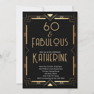 60 en Fabulous 60ste Verjaardagsfeest Art Deco Kaart