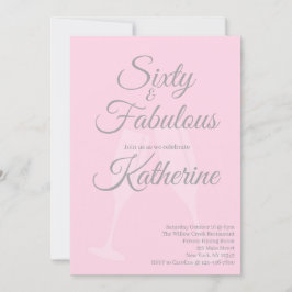 60 en Fabulous | 60ste verjaardagsfeest Roze Scrip Kaart