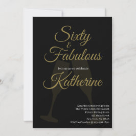 60 en Fabulous | 60ste verjaardagsfeest Zwart Goud Kaart