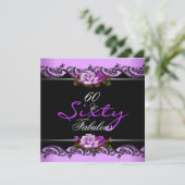 60- en Fabulous 60th Birthday Party Mauve Rozen Kaart (Staand voorkant)
