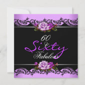 60- en Fabulous 60th Birthday Party Mauve Rozen Kaart (Voorkant)