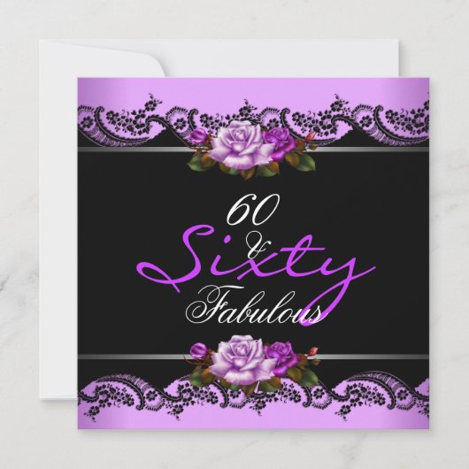 60- en Fabulous 60th Birthday Party Mauve Rozen Kaart (Voorkant)