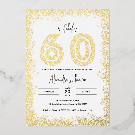 60 en Fabulous 60th Birthday Party Real Gold Folie Uitnodiging (Voorkant)