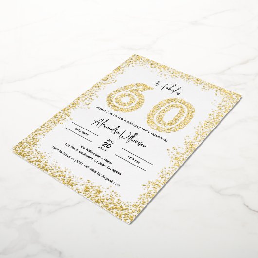 60 en Fabulous 60th Birthday Party Real Gold Folie Uitnodiging (Gedraaid)