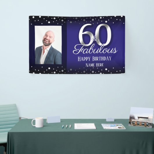 60 en Fabulous Birthday Confetti Foto Spandoek (Beurs)