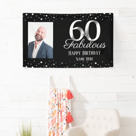 60 en Fabulous Birthday Confetti Foto Spandoek (Insitu)