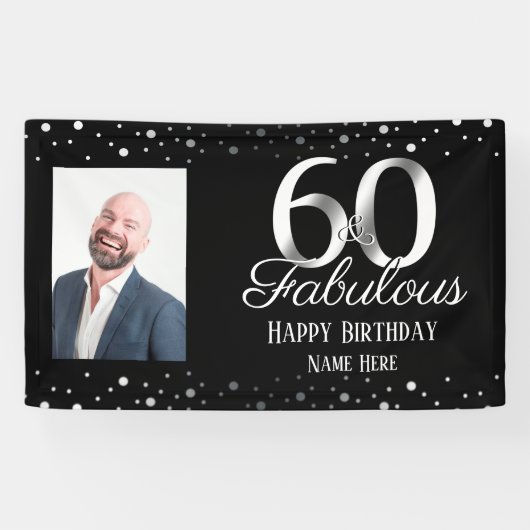 60 en Fabulous Birthday Confetti Foto Spandoek (Horizontaal)