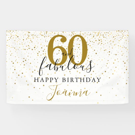 60 en Fabulous Birthday Elegant Gold en Black Spandoek (Horizontaal)
