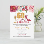 60. en Fabulous Birthday Invitation for Women Kaart (Staand voorkant)