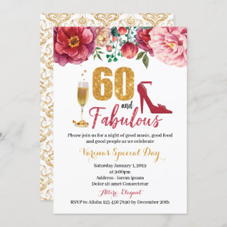 60. en Fabulous Birthday Invitation for Women Kaart