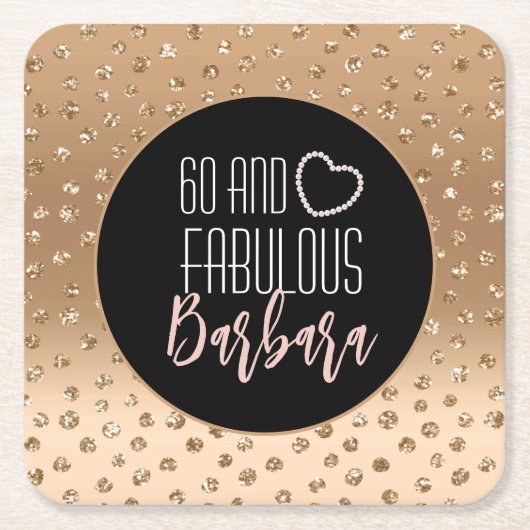 60 en Fabulous Birthday Sparkle Gold Black Blush Kartonnen Onderzetters (Voorkant)