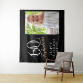 60 en Fabulous Black 60th Birthday-fotoachtergrond Wandkleed (In situ)