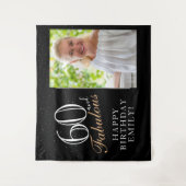 60 en Fabulous Black 60th Birthday-fotoachtergrond Wandkleed (Voorkant)