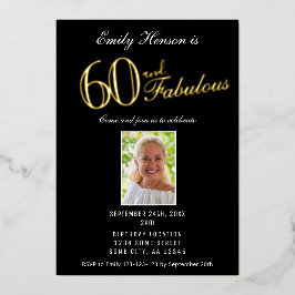 60 en Fabulous Black 60th Birthday Gold Folie Uitnodiging