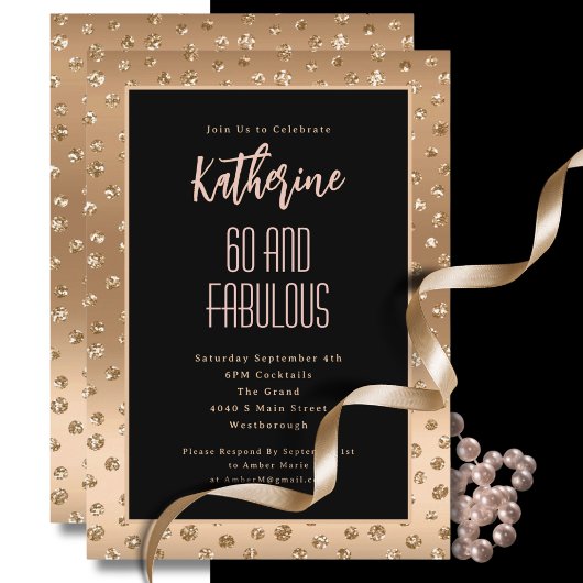 60 en Fabulous Black Gold Sparkle Blush Verjaardag Kaart