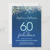 60 en Fabulous Blue Glitter 60e verjaardagsfeestje Kaart (Voorkant)
